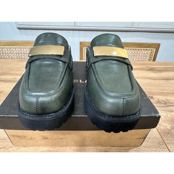 All Black Flat Buckle Mule Green Sz 8.5/9 US 39 EU NIB Minimalist Sleek Stylish - Picture 6 of 15